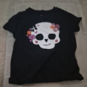 Wonder Nation Black Tee with Floral Skull Design